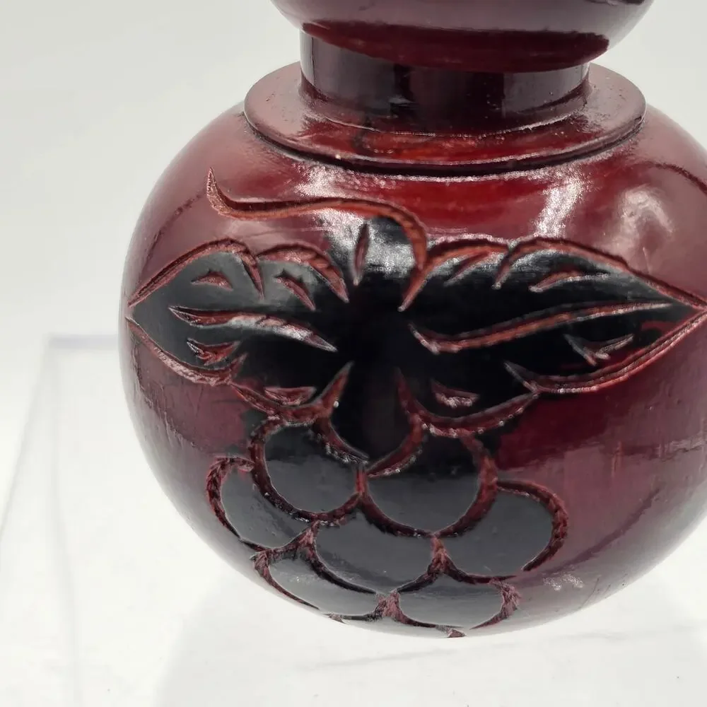 Chinese Carved Red Wood Hulu Gourd Bottle Feng Shui Art Collectible 5